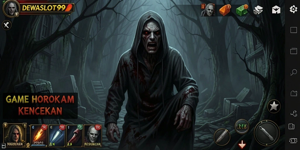 Screenshot gameplay DEWASLOT99 menampilkan suasana horor yang mencekam dan menegangkan.