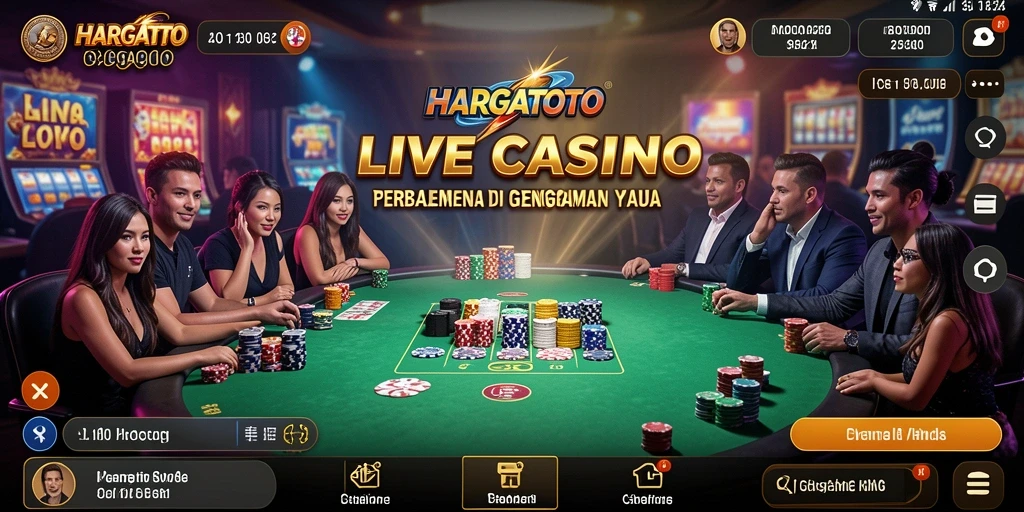 Tampilan gameplay HARGATOTO dengan dealer langsung dalam suasana kasino.