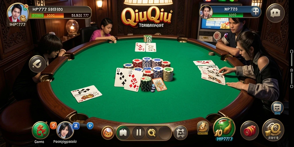 Tampilan seru dari gameplay QiuQiu dalam HP777.