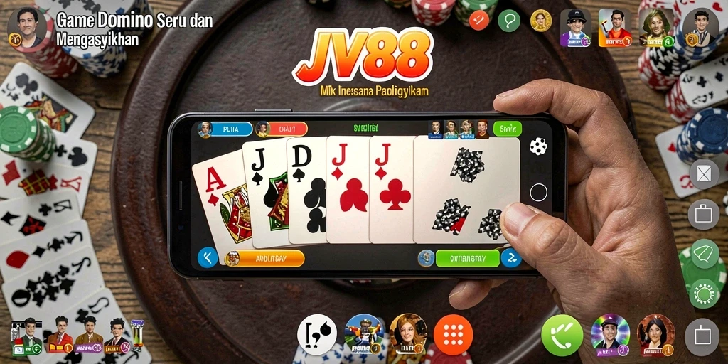 Screenshot JV88 menampilkan gameplay seru domino dengan grafis menarik.