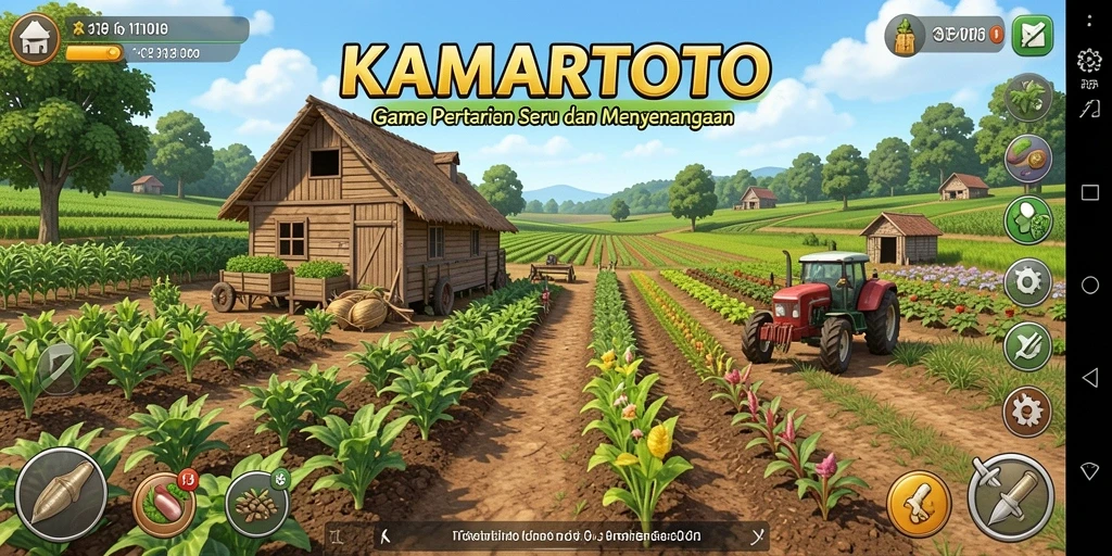 Screenshot utama KAMARTOTO menunjukkan gameplay seru dalam bertani.