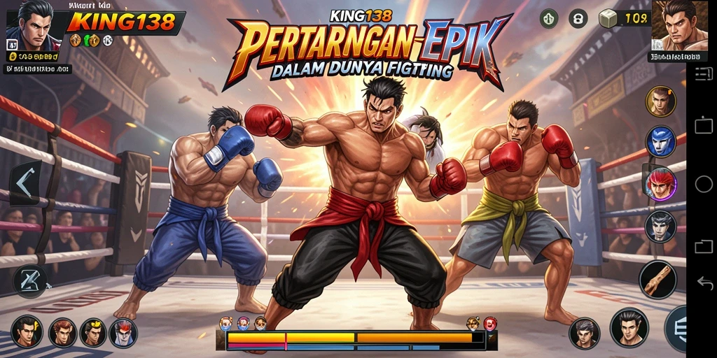 Tangkapan layar KING138 menampilkan pertarungan seru dengan karakter beraksi.