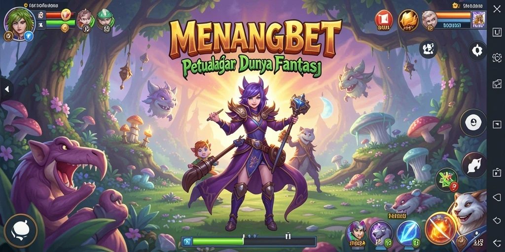 Screenshot menunjukkan pemain menjelajahi dunia fantasi dalam MENANGBET.