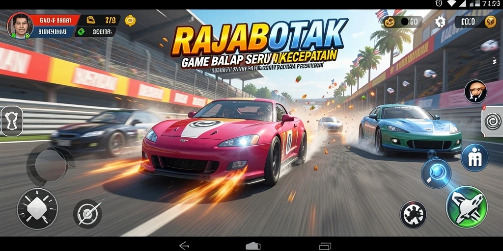 Tampilan gameplay RAJABOTAK yang mendebarkan di trek balap.