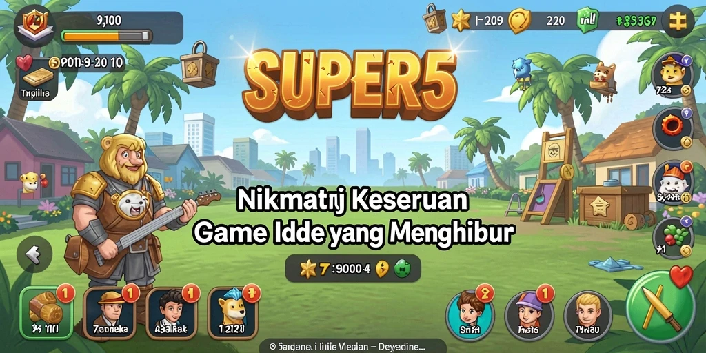 Screenshot gameplay SUPER5 menampilkan karakter yang sibuk beraksi.