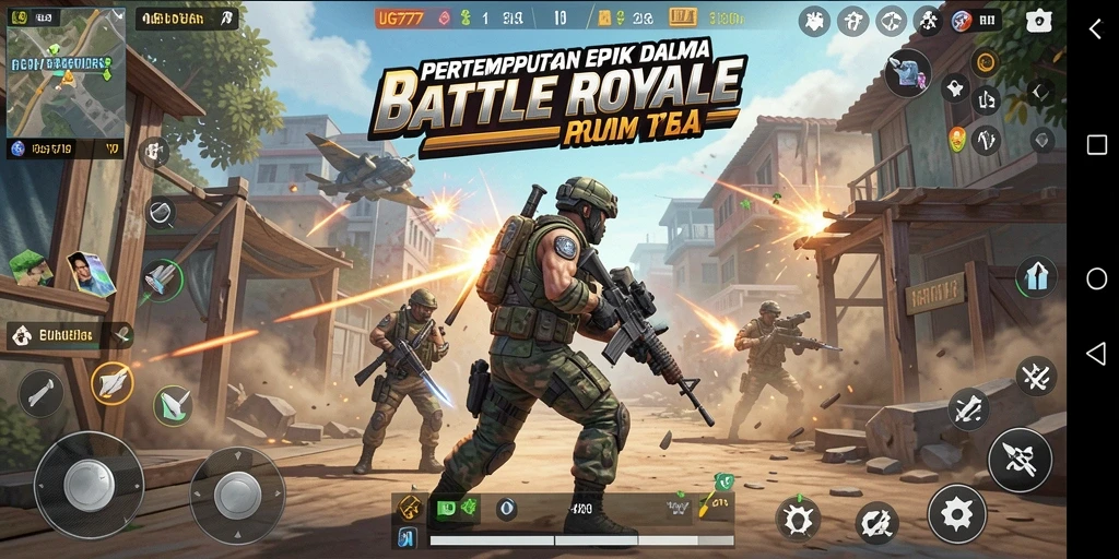 Screenshot UG777 menampilkan pertempuran mendebarkan dalam arena Battle Royale.