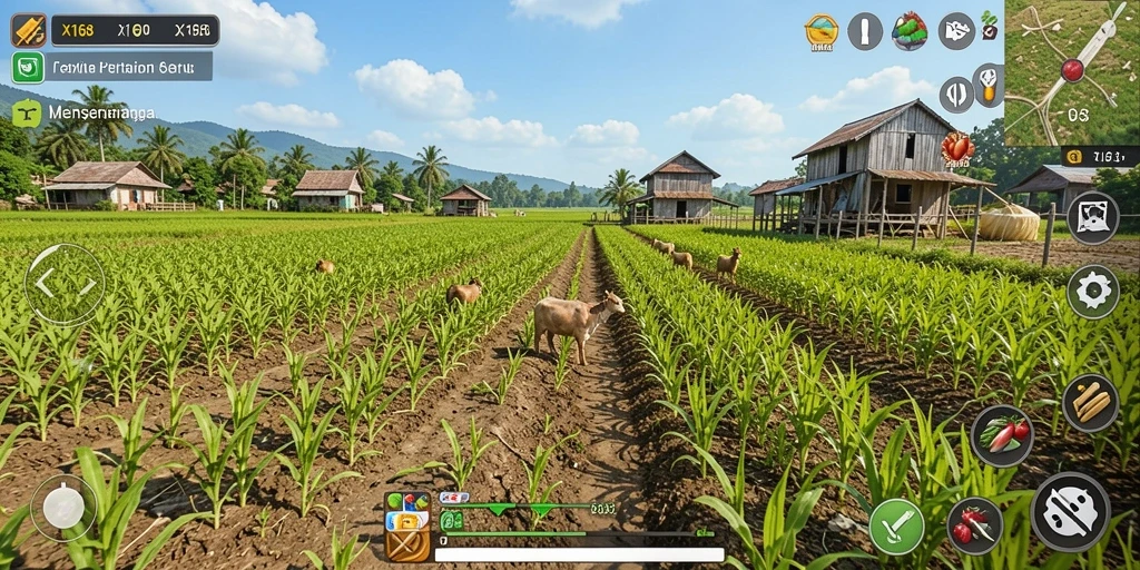 Screenshot gameplay X168 yang menunjukkan aktivitas bertani yang menyenangkan.
